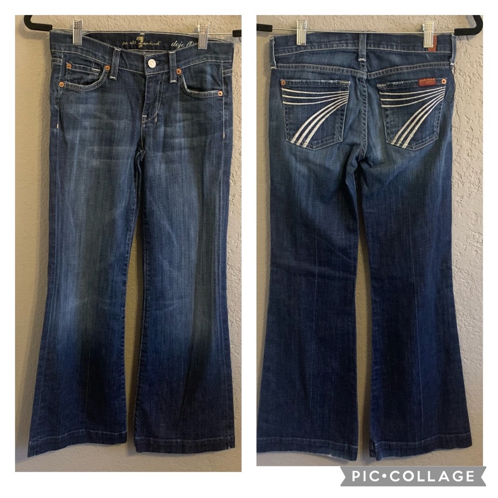 New 7 For All Mankind Dojo Flip Flop Flare Jeans White Stitching U115FF380S 24